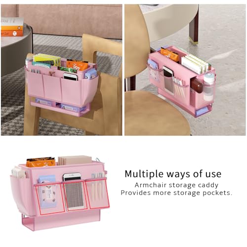 Bedside Caddy Organizer with 11 Pockets and Power Strip Holder, Pink