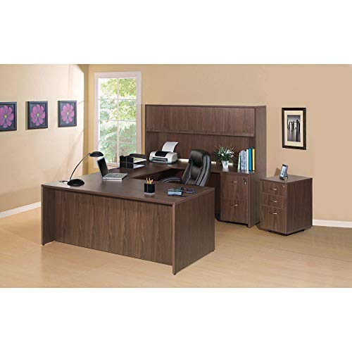 4-Door Office Hutch, Walnut Laminate Storage Cabinet