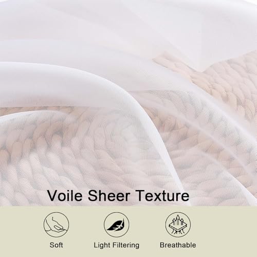White Sheer Curtains 84 Inches Long - Light Filtering Rod Pocket Set, 2 Panels