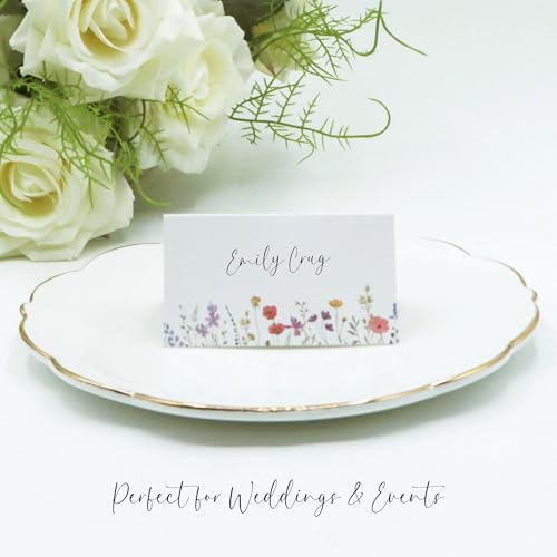 Wildflower Place Cards for Table Settings - Wedding Seating Cards, 50 Pack