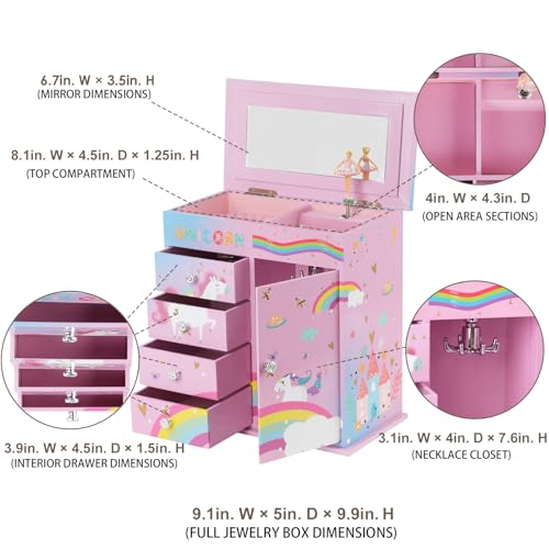 efubaby Pink & Blue 5-Layer Music Jewelry Box with Unicorns & Castle - Includes Unicorn Jewelry Set