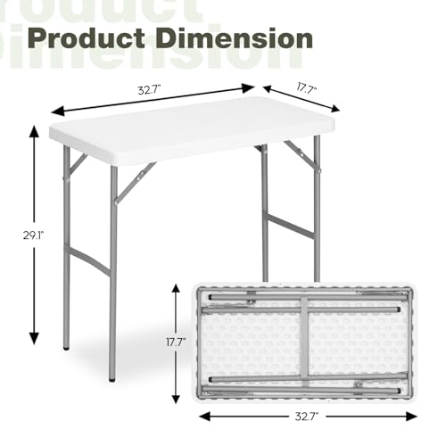 2.7ft Rectangular Folding Table, Portable HDPE Utility Table for Outdoor