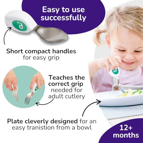 Toddler Utensils Ergonomic Fork and Spoon Set Stainless Steel Aqua