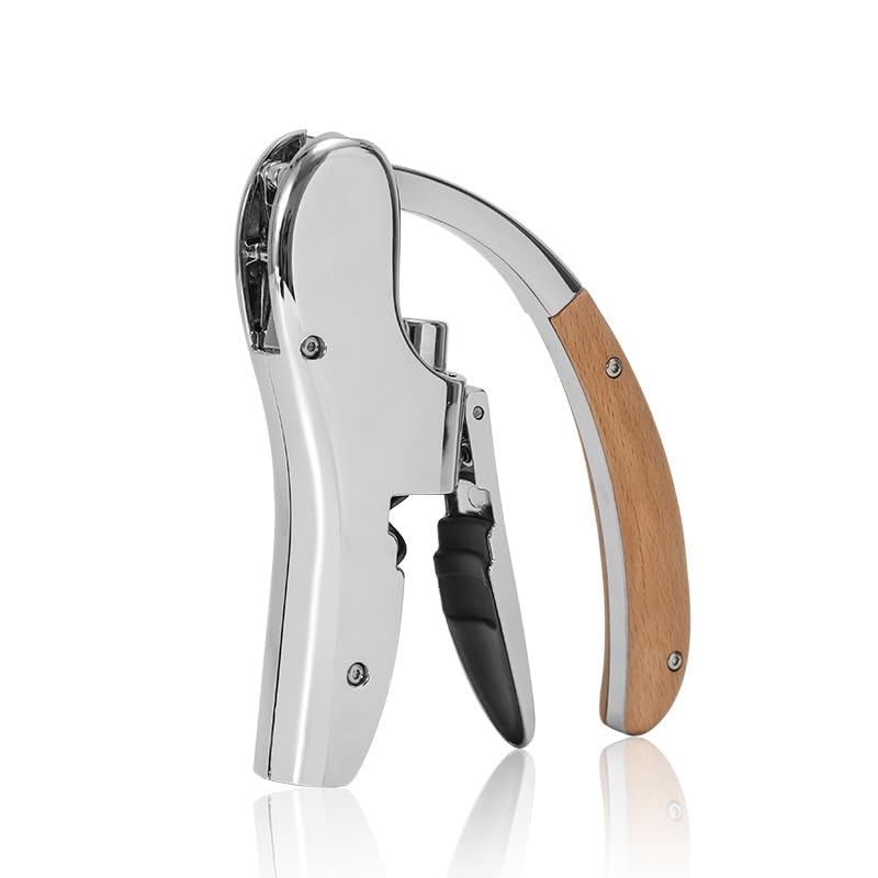 Rabbit Wine Opener with Wooden Handle & Foil Cutter – Lever-Style Corkscrew for Bar & Home Use