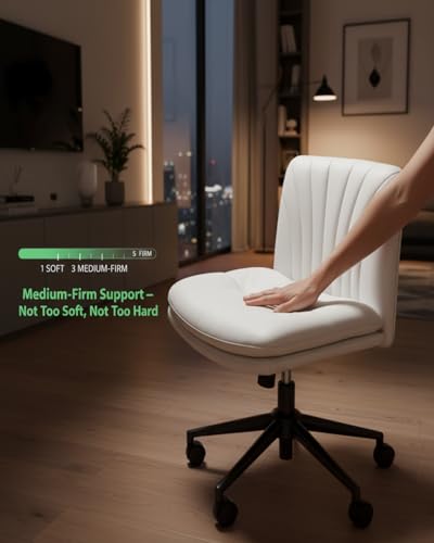 Wide Armless Criss Cross Office Chair, PU Leather Desk Chair