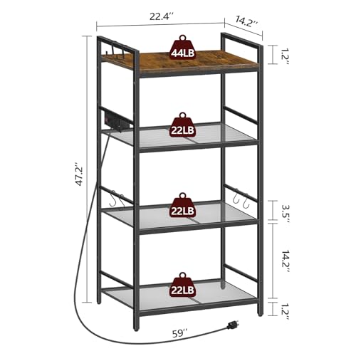 4-Tier Bakers Rack with Power Outlet, Microwave Stand and Storage Shelves