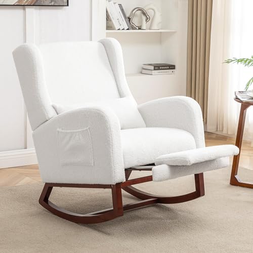 Sherpa Nursery Rocking Chair with Retractable Footrest and Lumbar Pillow