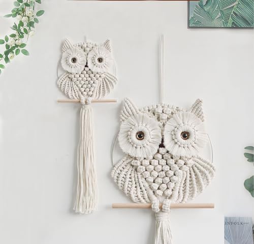 Hand-Woven Owl Macrame Wall Hanging - Boho Cotton Tapestry Wall Decor