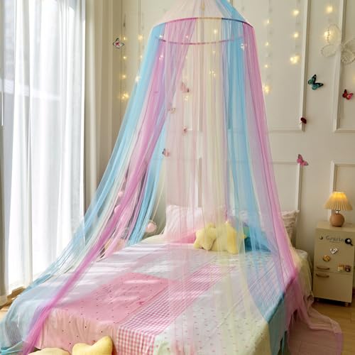 Rainbow Bed Canopy for Girls Room - Kids Princess Hanging Bed Net