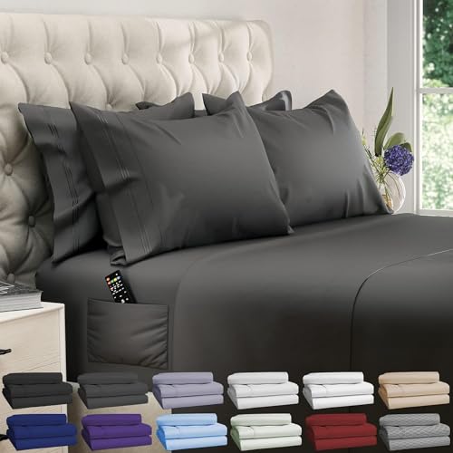 DREAMCARE 6-Piece King Sheet Set - Extra Deep Pocket Bed Sheets, Gray