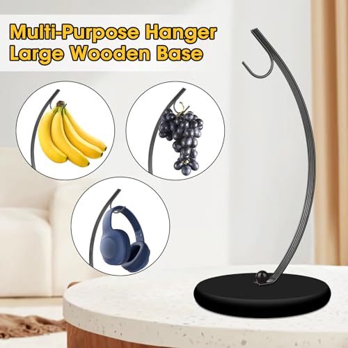 Banana Holder Stand - Modern Metal and Wood Kitchen Counter Hanger
