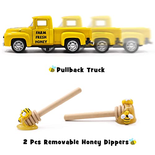 Yellow Metal Honey Bee Farm Pickup Truck with Faux Honey Dippers Set