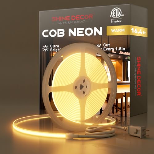 16.4ft COB LED Rope Light, 120V Warm White Waterproof Neon Strip for Home