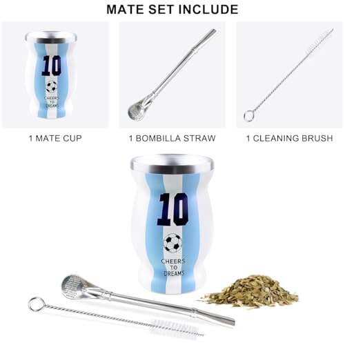 White Argentina Captain No.10 Yerba Mate Cup 8oz Double Wall Stainless Steel GDEIZY
