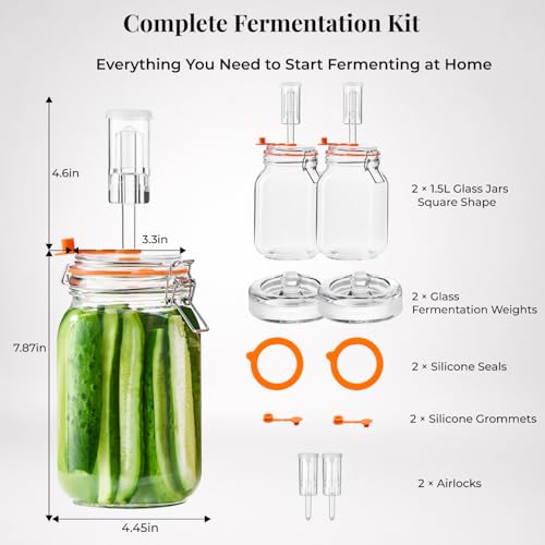 Glass Fermentation Jar Kit 1.5L 2 Pack with Airlock and Weights