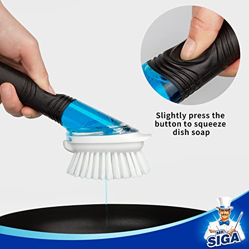 Soap Dispensing Dish Brush with Scraper for Kitchen Pot & Pan Cleaning