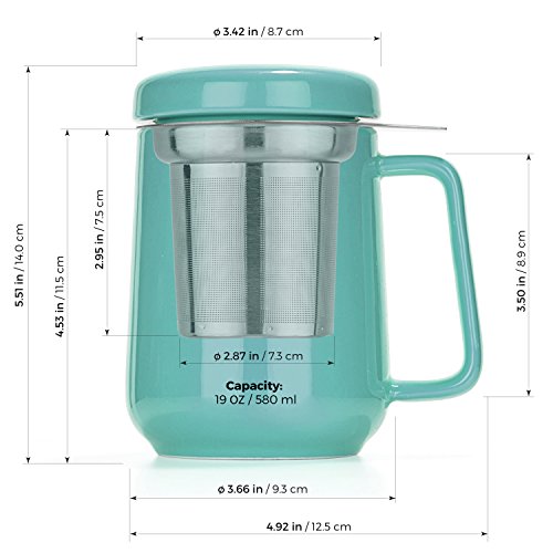 Tealyra Peak Turquoise Ceramic Tea Cup with Infuser - 19oz Large Mug for Hot Tea