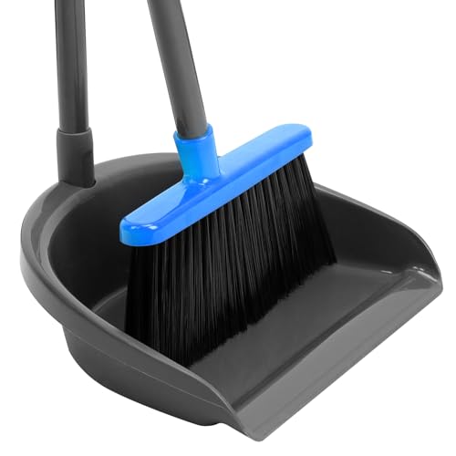 Long Handle Broom and Dustpan Set, Upright Standing Floor Sweeper for Home