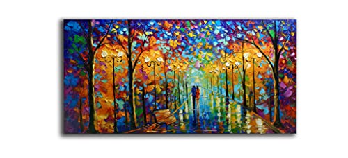 Large Abstract Landscape Oil Painting, Hand-Painted Textured Tree Canvas Art