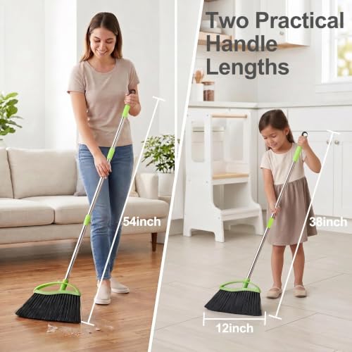 Soft Bristle Angled Indoor Broom with Long Handle for Hardwood Floors