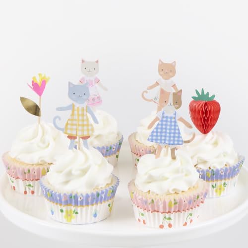 Cat Cupcake Toppers and Liners Kit with Pastel Cases - 24 Pack