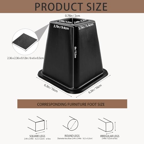 6-Pack 6-Inch Bed Risers - Durable Plastic Couch Lift Supports