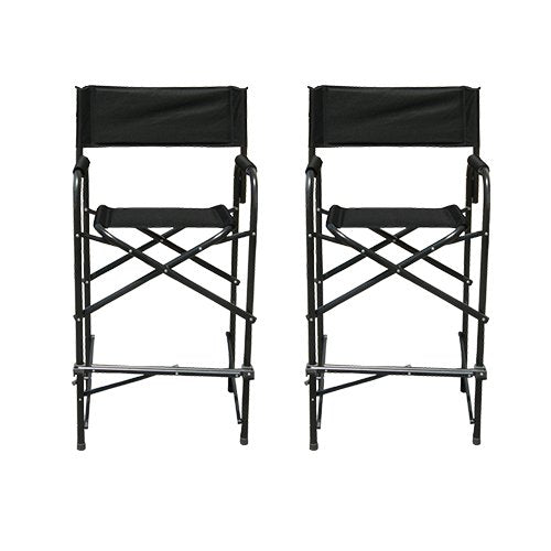 Tall Folding Director's Chairs, Heavy Duty Aluminum, Black, 2-Pack