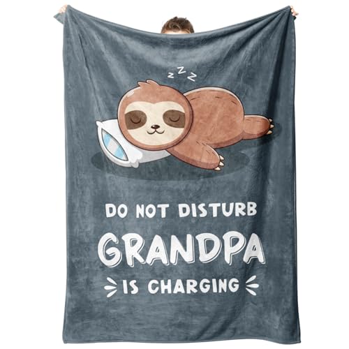 Funny Grandpa Charging Sloth Blanket Grey 60x50 Inches - Cozy Gift