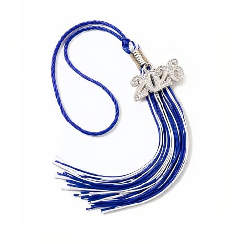 2026 Graduation Tassel with Gold Year Charm - Blue and White Cap Accessory