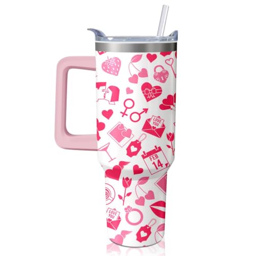 Lumumanber Love-2 40oz Valentines Day Tumbler with Handle & Straw – Stainless Steel Travel Mug, Vacuum Insulated Cup