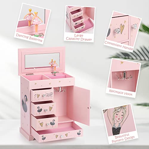 5-Layer Musical Jewelry Box with Spinning Ballerina and Jewelry Set
