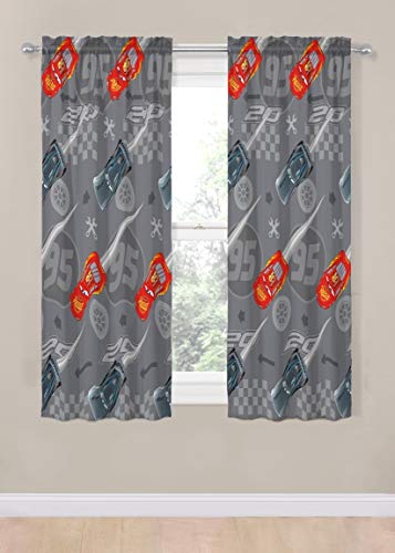 Kids Race Car Bedroom Curtains 63-Inch Window Drapes with Tiebacks 4-Piece
