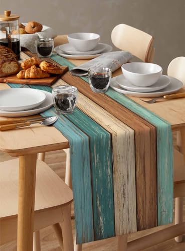 Retro Table Runner 13x70in Burlap Linen, Rustic Rectangle Placemats for Dining