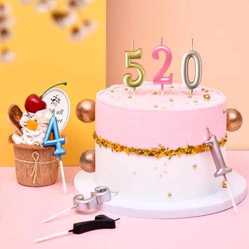 Gold Number Birthday Candles Set - 10 Pieces 0-9 Glitter Cake Toppers