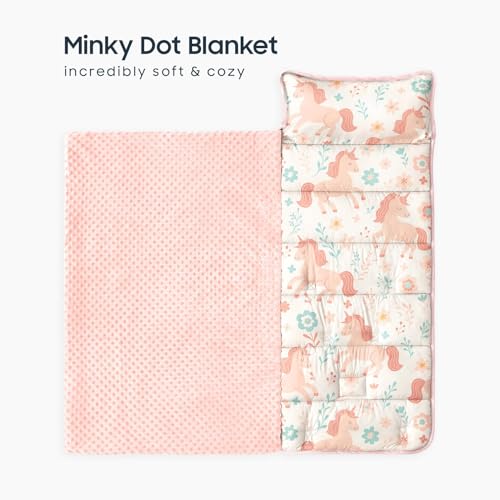 Toddler Nap Mat with Minky Fleece Blanket and Pillow - Unicorn Floral