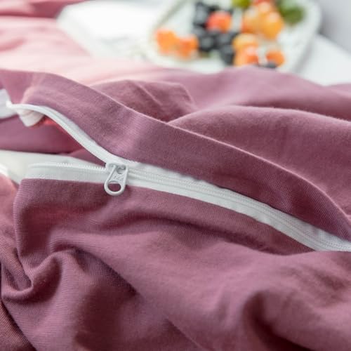 Queen Duvet Cover Set 3 Piece - 100% Jersey Knit Cotton Soft Mauve