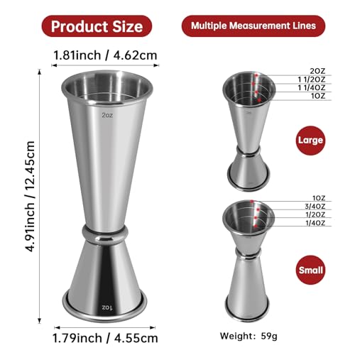 Eispap Silver Double Sided Stainless Steel Cocktail Jigger 1 oz & 2 oz