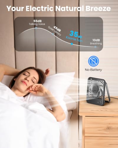 Koonie USB Desk Fan, 3-Speed Quiet Small Personal Fan for Office