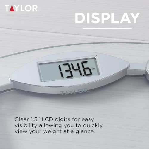 Taylor Stainless Steel & Clear Glass Digital Bathroom Scale 12.4x12.4 inches, Supports 400 lb