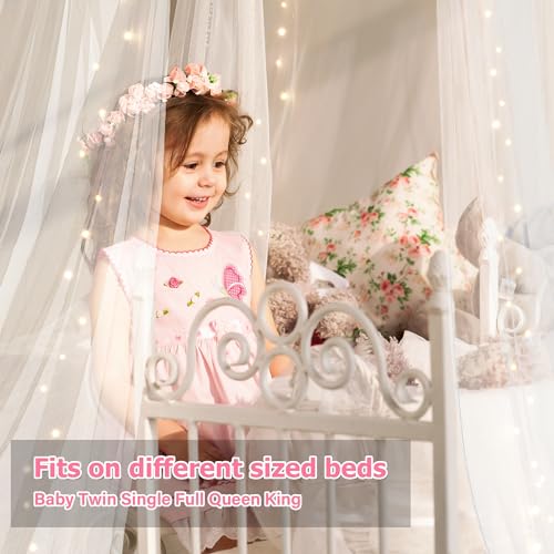 Princess Bed Canopy with LED Fairy Lights & Glow in the Dark Stars - White