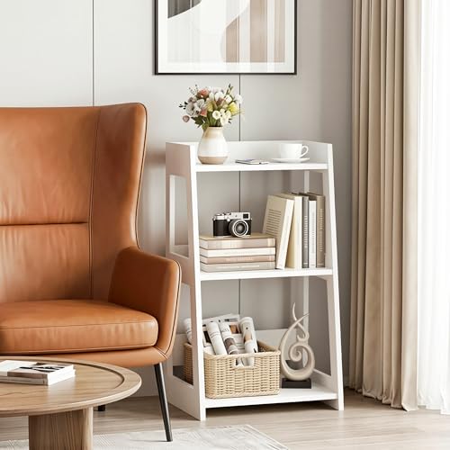 3-Tier Freestanding Ladder Shelf, Compact White PVC Storage Rack