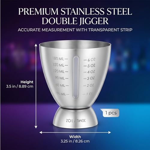 FdcLixuvol 6 Oz Stainless Steel Cocktail Jigger with Graduated Measurements