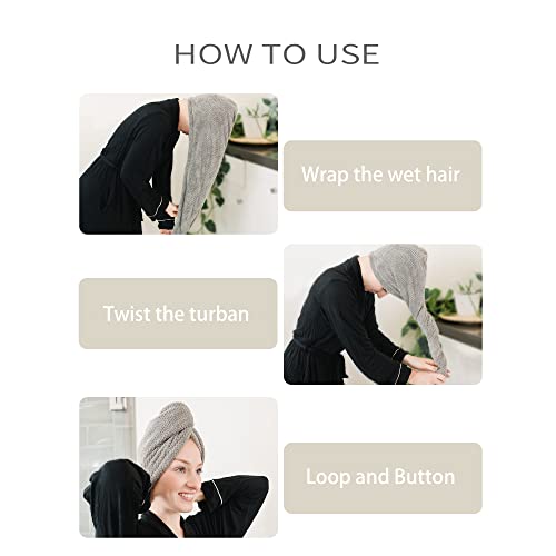 ROLSHOL 4 Pack Extra Large Microfiber Hair Towels Wraps for Women - Beige, Pink, Gray, Khaki