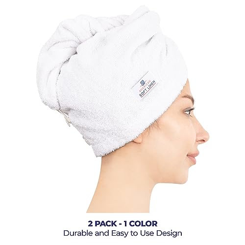 White Cotton Hair Turban Towel for Women - Soft Absorbent Head Wrap, 2 Pack