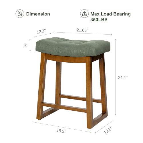 24-Inch Backless Counter Height Bar Stools, Upholstered Saddle Stools - Set of 3