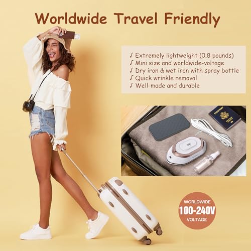 Newbealer Dual Voltage Travel Iron - 0.8lbs Lightweight Mini Dry Iron with Ceramic Soleplate