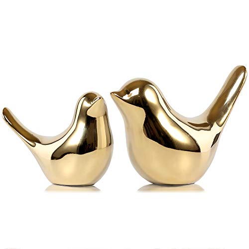 Gold Ceramic Bird Statues & Figurines - Set of 2 Modern Home Decor Accents