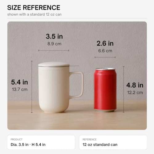 WENSHUO 20 oz Matte Crème Ceramic Tea Infuser Mug with Lid & Fine Mesh Filter