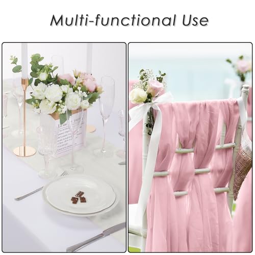Peomeise 12 Pack Ivory Chiffon Table Runners 14 x 108 Inches for Wedding & Party Decor
