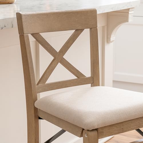 Linon Triena Greywash Wooden Counter Stool with Upholstered Seat, 24 Inch, Fully Assembled, Classic Grey